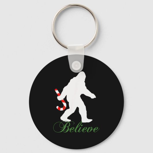 Bigfoot Sasquatch Yeti Believe Candy Cane Christma Sleutelhanger (Voorkant)