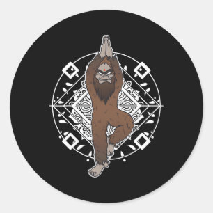 Bigfoot Sasquatch Yeti Yoga Meditatie Grappig Cade Ronde Sticker