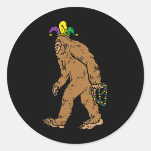 Bigfoot Sasquatsh Jester Pet Beads Funny Mardi Gra Ronde Sticker