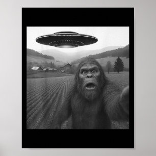 Bigfoot-selfie met buitenaardse UFO-grappige gesch Poster