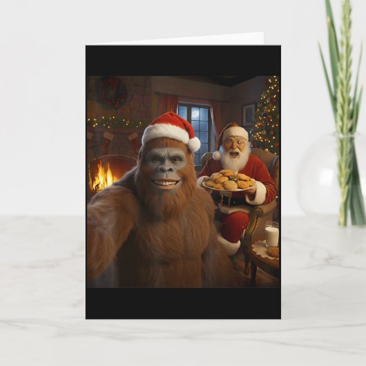 Bigfoot Selfie Met Sinterklaas Grappige Kerst Mis Kaart (Voorkant)
