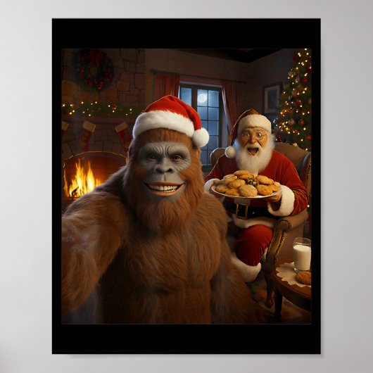 Bigfoot Selfie With Santa Claus Funny Christmas Me Poster (Voorkant)
