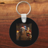 Bigfoot Selfie With Santa Claus Funny Christmas Me Sleutelhanger (Voorkant)