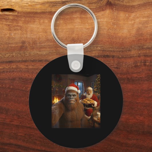 Bigfoot Selfie With Santa Claus Funny Christmas Me Sleutelhanger (Voorkant)