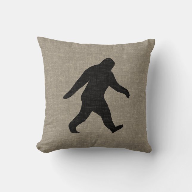 Bigfoot Silhouette Faux Linen Burlap Style Kussen (Voorkant)