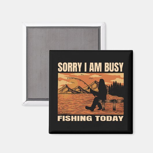 Bigfoot Silhouette Landschap Meer Vissen Activitei Magneet (Voorkant / Achterkant)