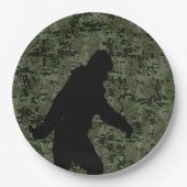 Bigfoot Silhouette op Woodland Digital Camouflage Papieren Bordje (Voorkant)