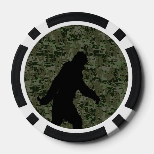 Bigfoot Silhouette op Woodland Digital Camouflage Poker Chips (Achterkant)