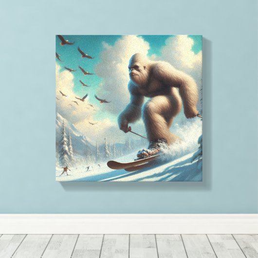 Bigfoot Skiën Canvas Afdruk (Insitu (Houten vloer))