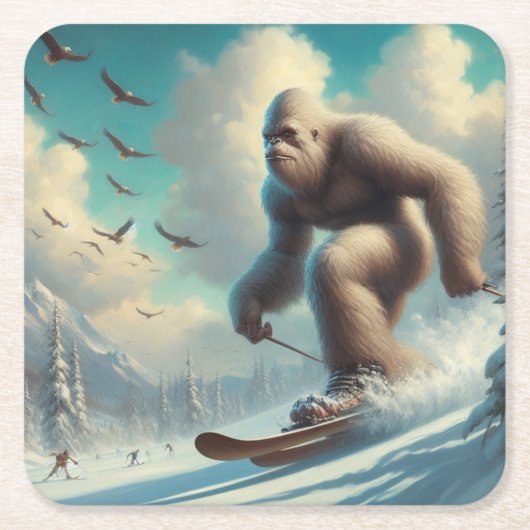 Bigfoot Skiën Kartonnen Onderzetters (Voorkant)