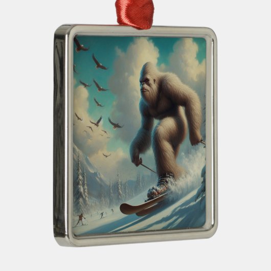Bigfoot Skiën Metalen Ornament (Rechts)