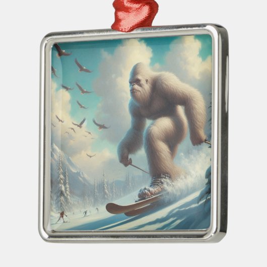 Bigfoot Skiën Metalen Ornament (Links)