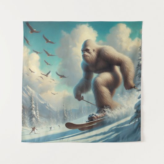 Bigfoot Skiën Wandkleed (Voorkant)