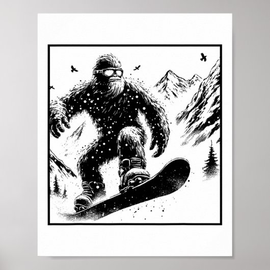 Bigfoot Snowboarder - Grappig Sasquatch Snowboarde Poster (Voorkant)