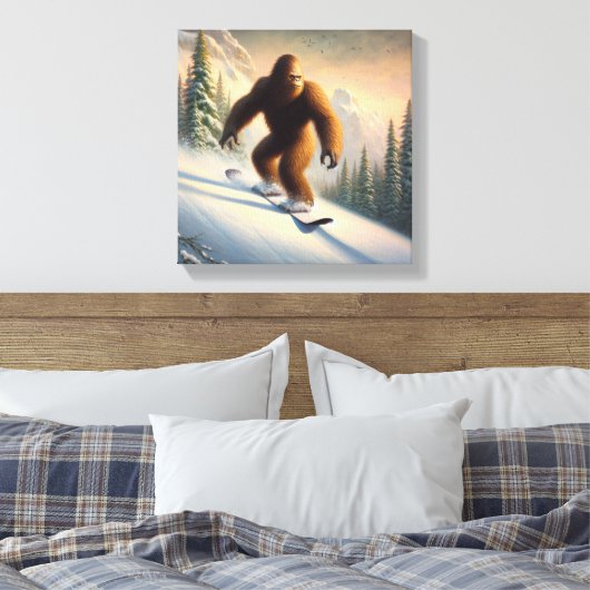 Bigfoot Snowboarding Canvas Afdruk (Insitu (Slaapkamer))