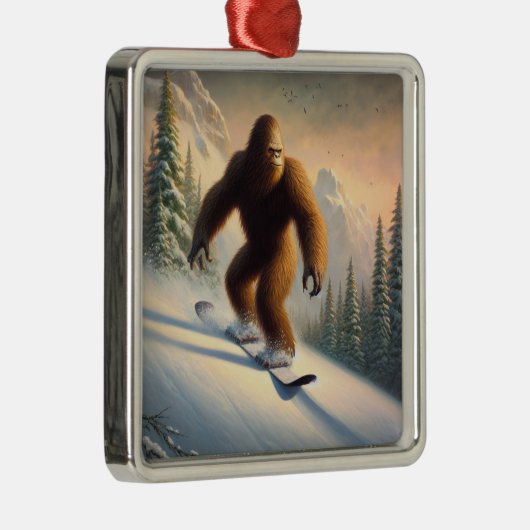Bigfoot Snowboarding Metalen Ornament (Rechts)