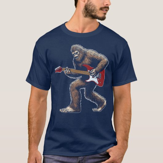 Bigfoot spelen elektrische gitaar links t-shirt (Voorkant)