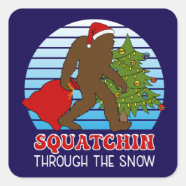 Bigfoot Squatchin Door De Sneeuwkerst Vierkante Sticker
