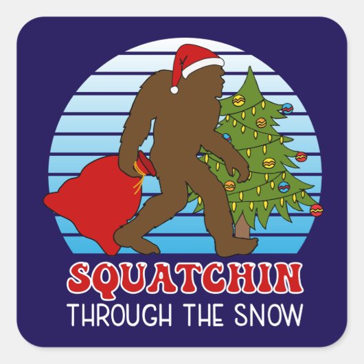 Bigfoot Squatchin Door De Sneeuwkerst Vierkante Sticker (Voorkant)
