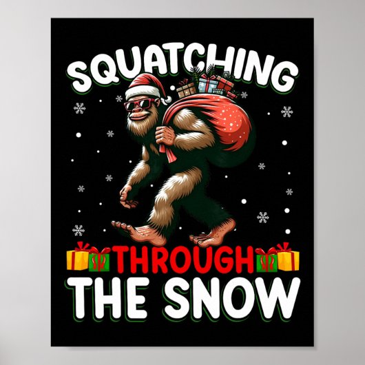 Bigfoot Squatching door de sneeuw Santa Hat Xmas Poster (Voorkant)