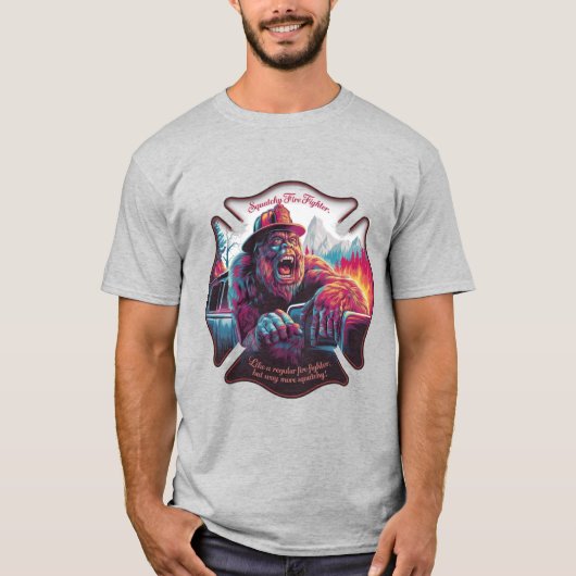 Bigfoot: squatchy brandweerman t-shirt (Voorkant)