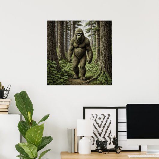 Bigfoot staand in Trees AI art Poster (Thuiskantoor)
