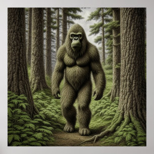 Bigfoot staand in Trees AI art Poster