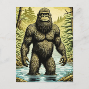 Bigfoot staand in Water Cartoon Briefkaart