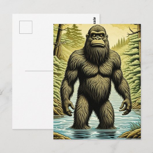 Bigfoot staand in Water Cartoon Briefkaart (Voorkant / Achterkant)