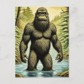 Bigfoot staand in Water Cartoon Briefkaart (Voorkant)