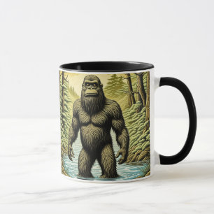 Bigfoot staand in Water Cartoon Mok