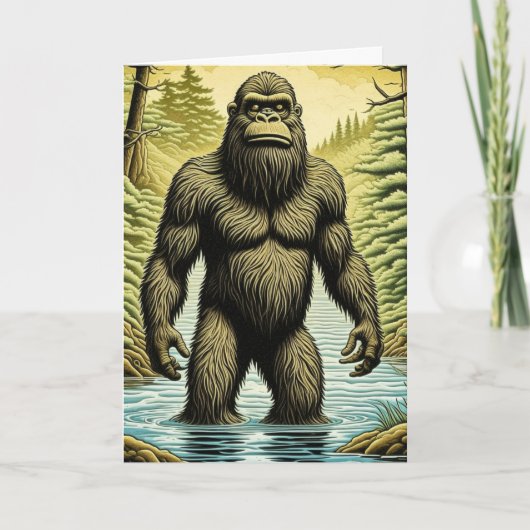 Bigfoot staand in Water Cartoon Verjaardag Kaart (Voorkant)