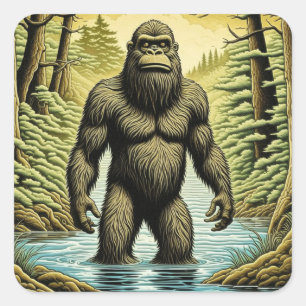 Bigfoot staand in Water Cartoon Vierkante Sticker