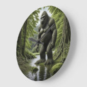 Bigfoot staande in een Creek Cartoon Grote Klok (Hoek)