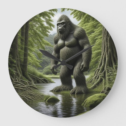 Bigfoot staande in een Creek Cartoon Grote Klok (Voorkant)