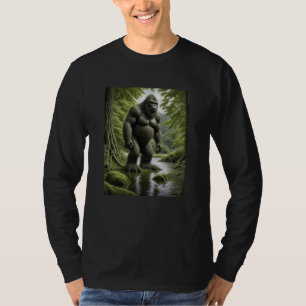 Bigfoot staande in een Creek Cartoon T-shirt