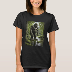 Bigfoot staande in een Creek Cartoon T-shirt