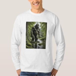 Bigfoot staande in een Creek Cartoon T-shirt