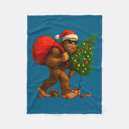 Bigfoot Stealing Christmas Tree Lights Xmas Boys M Fleece Deken (Voorkant)