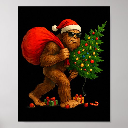 Bigfoot Stealing Christmas Tree Lights Xmas Boys M Poster (Voorkant)