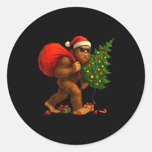 Bigfoot Stealing Christmas Tree Lights Xmas Boys M Ronde Sticker (Voorkant)