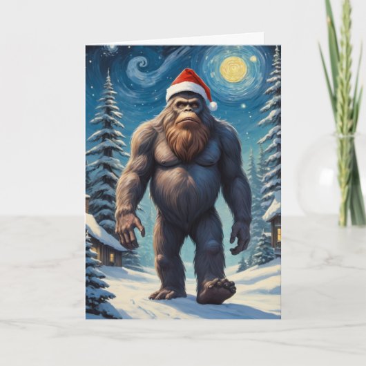 Bigfoot Sterrennacht Kerst Aangepaste tekst Kaart (Voorkant)