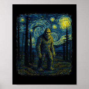 Bigfoot Sterrennacht Van Gogh Grappige Cadeaus Man Poster