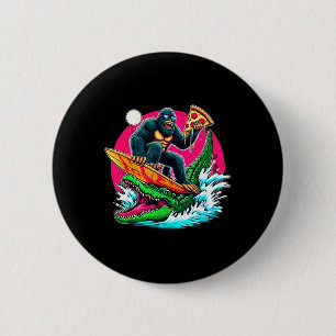 Bigfoot surfen eet pizza Alligator aanval Funn Ronde Button 5,7 Cm