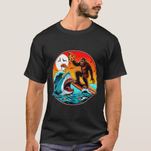 Bigfoot Surfen Eet Pizza Haai Aangrijpen Grappige  T-shirt