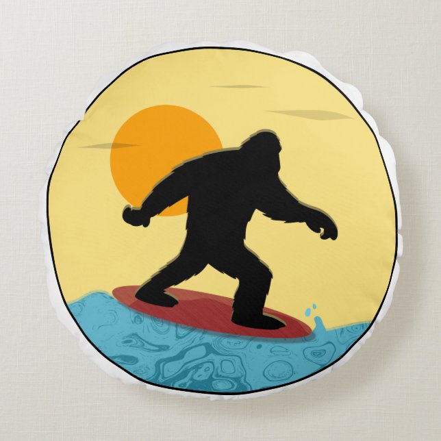bigfoot surfen hawaiiaans  rond kussen (Voorkant)