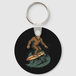Bigfoot surfen Retro strand Cryptid kunst voor zom Sleutelhanger