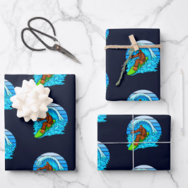 Bigfoot surfend Riding the Waves Fun Sasquatch Inpakpapier Vel