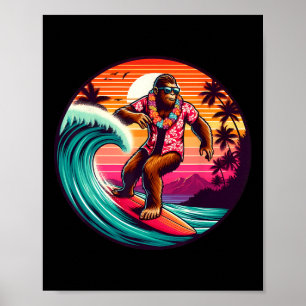 Bigfoot Surfplank Strand Zomer Surfen Sasquatch H Poster