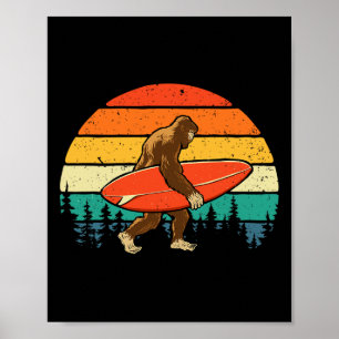Bigfoot-surfster - Retro surfplank surfen op het s Poster